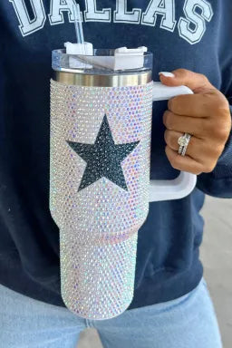 White Star Shape Full Rhinestone Stainless Portable Cup 40oz