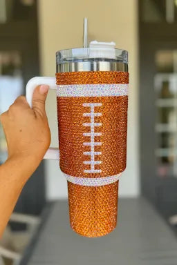 Dark Green Rhinestone Rugby Football Handle Vacuum Cup 40oz