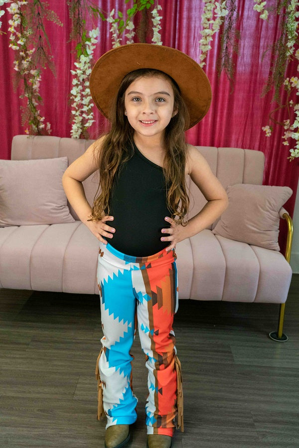 Girls Aztec flare pants with fringe