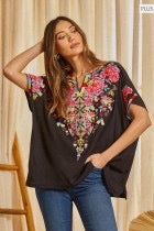 Gorgeous Black Embroidered Plus size Top