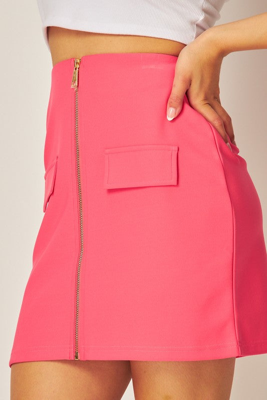 Scuba Zip Up Cargo Mini Skirt