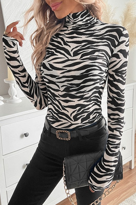 Zebra Print Turtleneck T-shirt