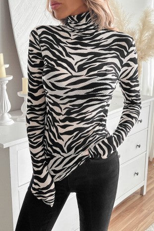 Zebra Print Turtleneck T-shirt