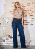 Iridescent Rhinestone High-Rise Wide Leg Jeans