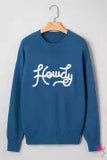 Dusk Blue Howdy Embroidered Graphic Western Sweater