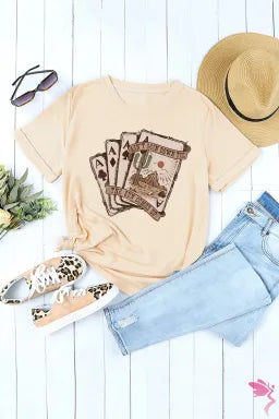 Khaki Western Poker Cards Graphic T-Shirt