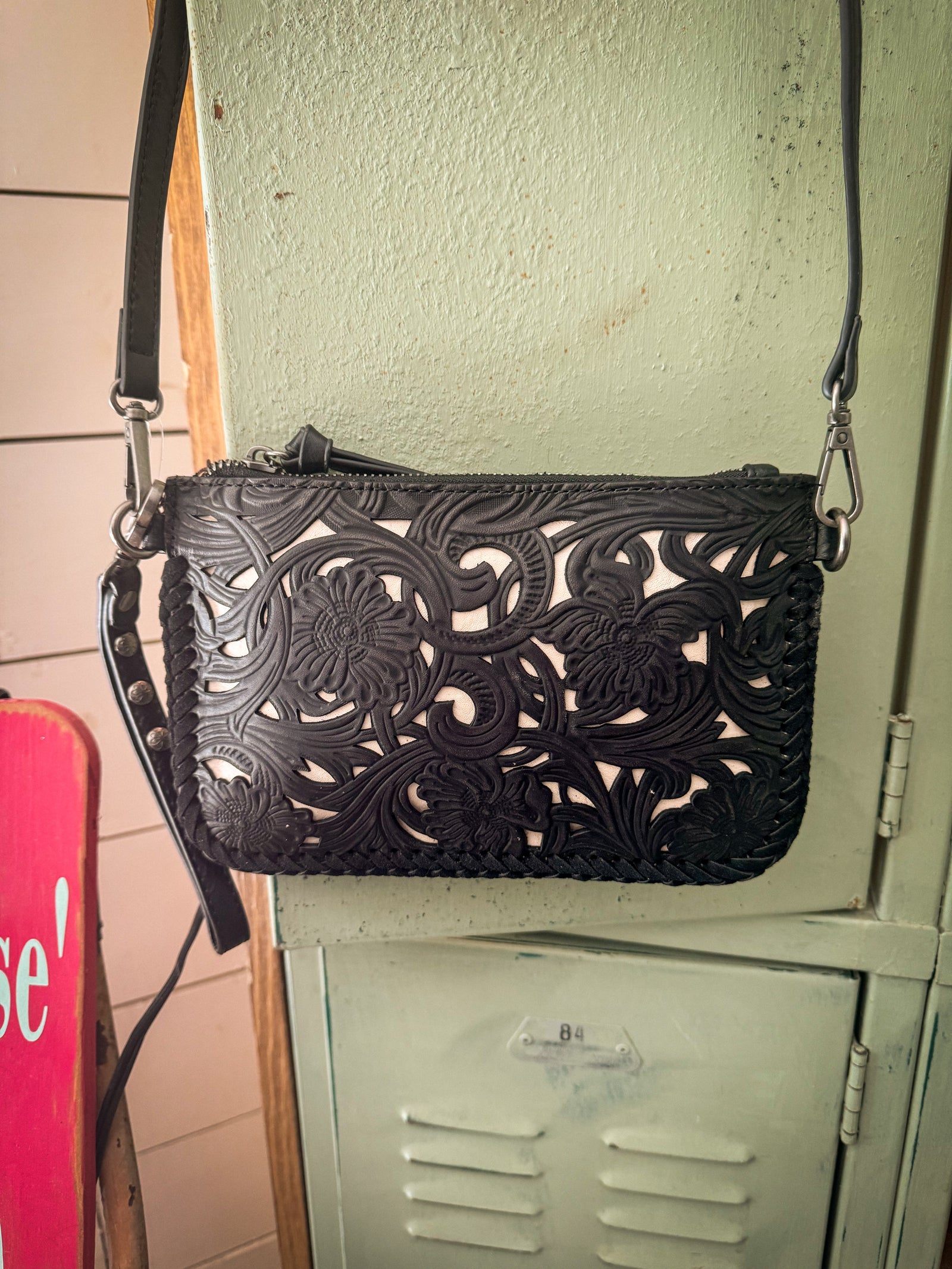 Black Leather Crossbody/Wristlet