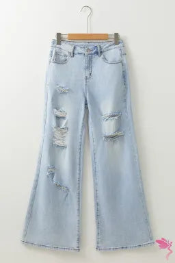 Beau Blue Light Wash Distressed High Waist Wide Leg Jeans