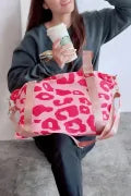Bright Pink Leopard Print Large Travel Bag