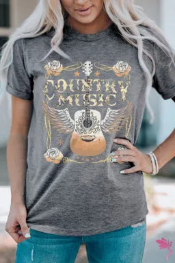 Gray Country Music Guitar Graphic Tee