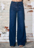 Iridescent Rhinestone High-Rise Wide Leg Jeans