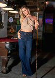 Iridescent Rhinestone High-Rise Wide Leg Jeans