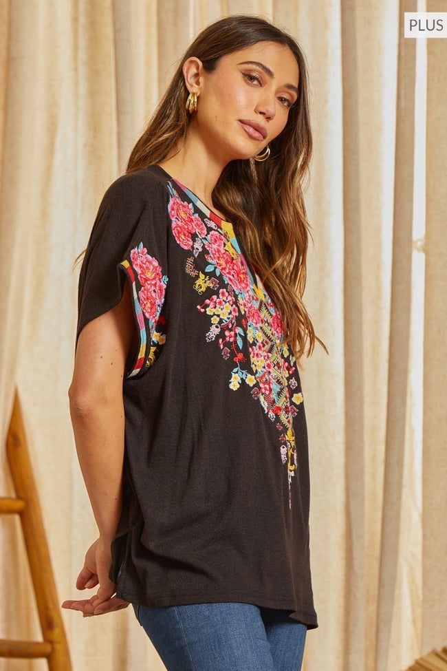 Gorgeous Black Embroidered Plus size Top