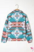 Green Quarter Zip Elastic Cuffs Aztec Sweatshirt