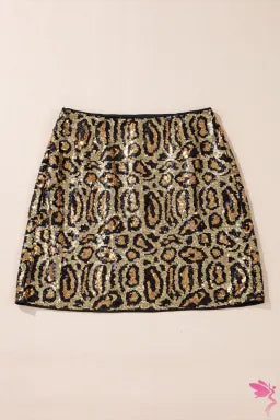 Brown Sequined Leopard Print Disco Mini Skirt