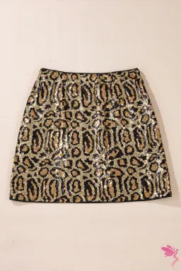 Brown Sequined Leopard Print Disco Mini Skirt