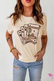 Khaki Western Poker Cards Graphic T-Shirt