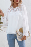 White Lace patch sheet lined flounce sleeve blouse