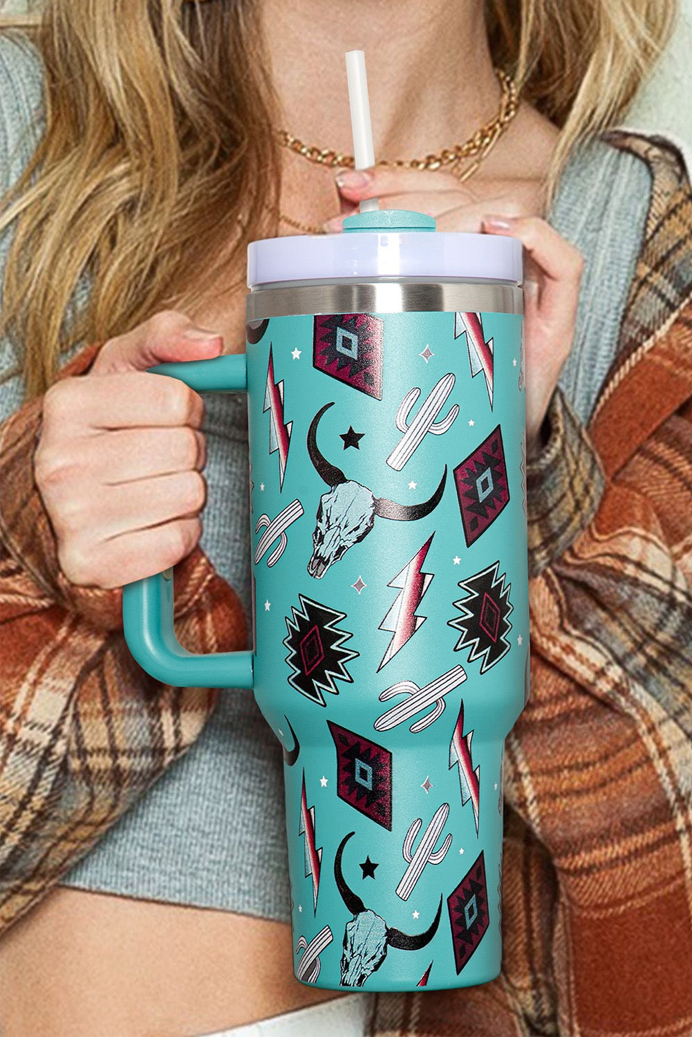 Aztec western insulated cup with straw