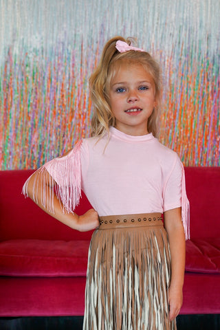 Lil Divas Mocha Aztec fringe suede studded vest