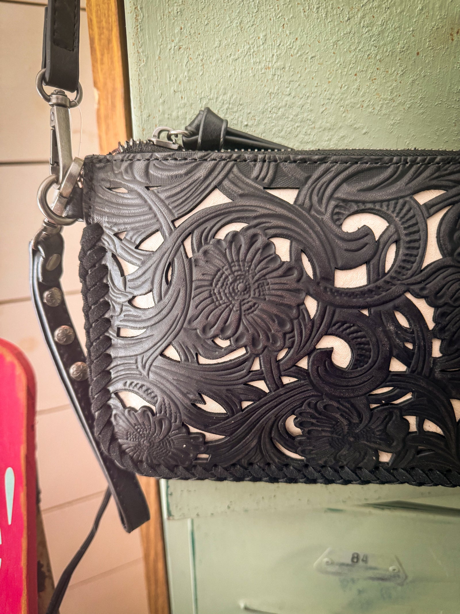 Black Leather Crossbody/Wristlet