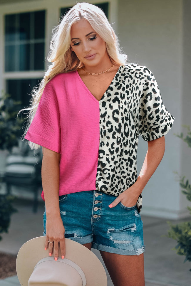 Pink and Leopard block blouse
