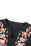 Black Floral Embroidered Puff Sleeve Blouse