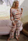 Multicolor Aztec Print Puff Sleeve pullover and pants lounge outfit
