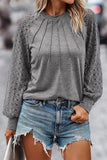 Gray contrast lace raglan sleeve plicated knit top