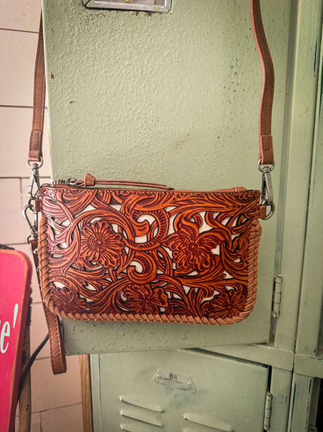 Brown Leather Crossbody/Wristlet