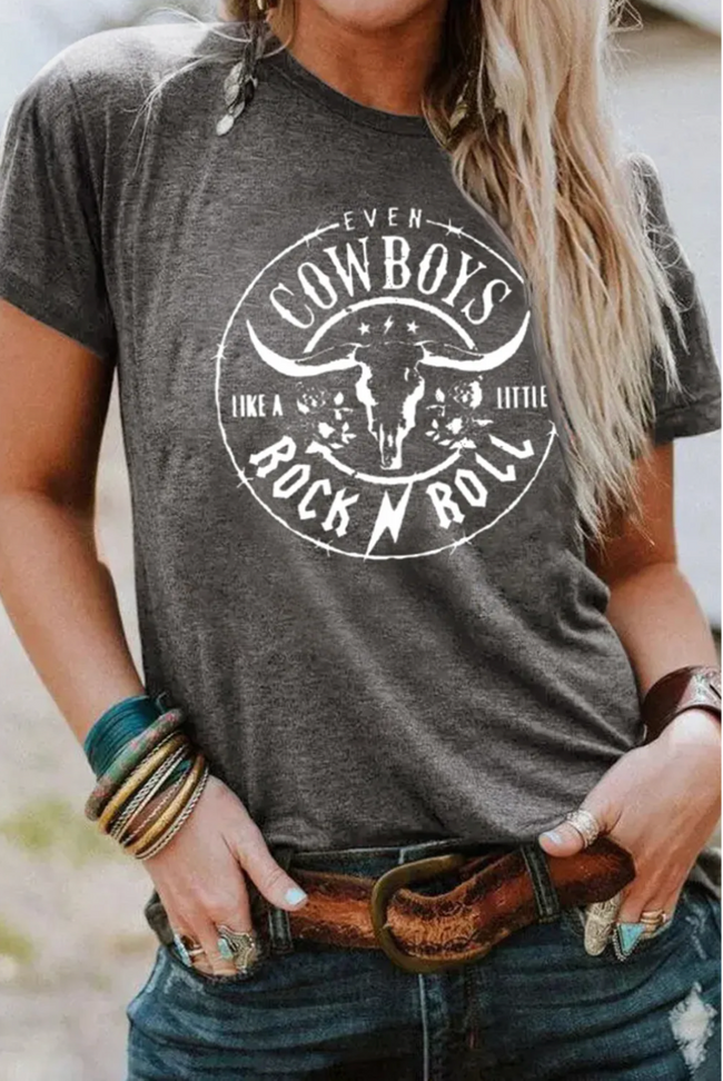 Gray Western Letter Steer Head Graphic Tee