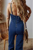 Zipper Spaghetti Strap High Waist Flared Jumpsuit