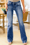 Blue Slight Distressed Medium Wash Flare Jeans