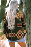 Green Aztec Print Flap Pockets Long Sleeve Shacket