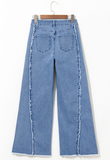 Beau Blue Vintage Stitching Raw Hem Flared Jeans