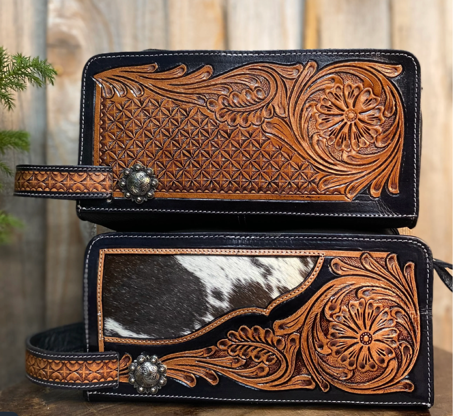 NADIA TOOLED LEATHER & COWHIDE PURSE