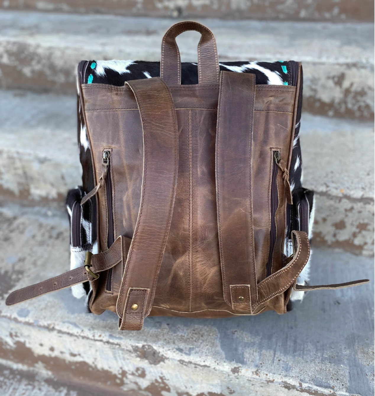 TOOLED LEATHER & COWHIDE BACKPACK