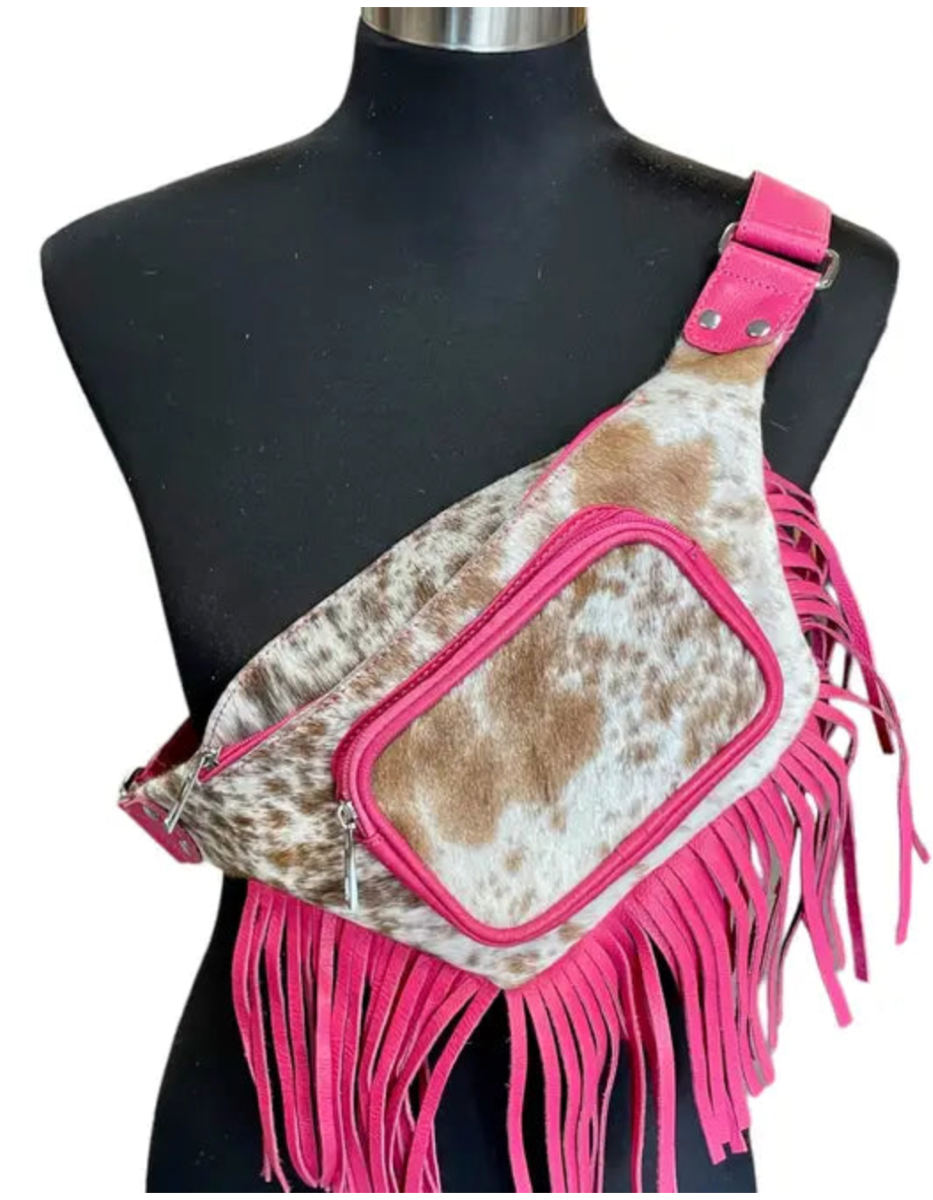 CLASSIC COWHIDE SLING BAG- FANNY CROSSBODY PINK