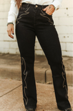 Black Boot Stitch Studded High Rise Bootcut