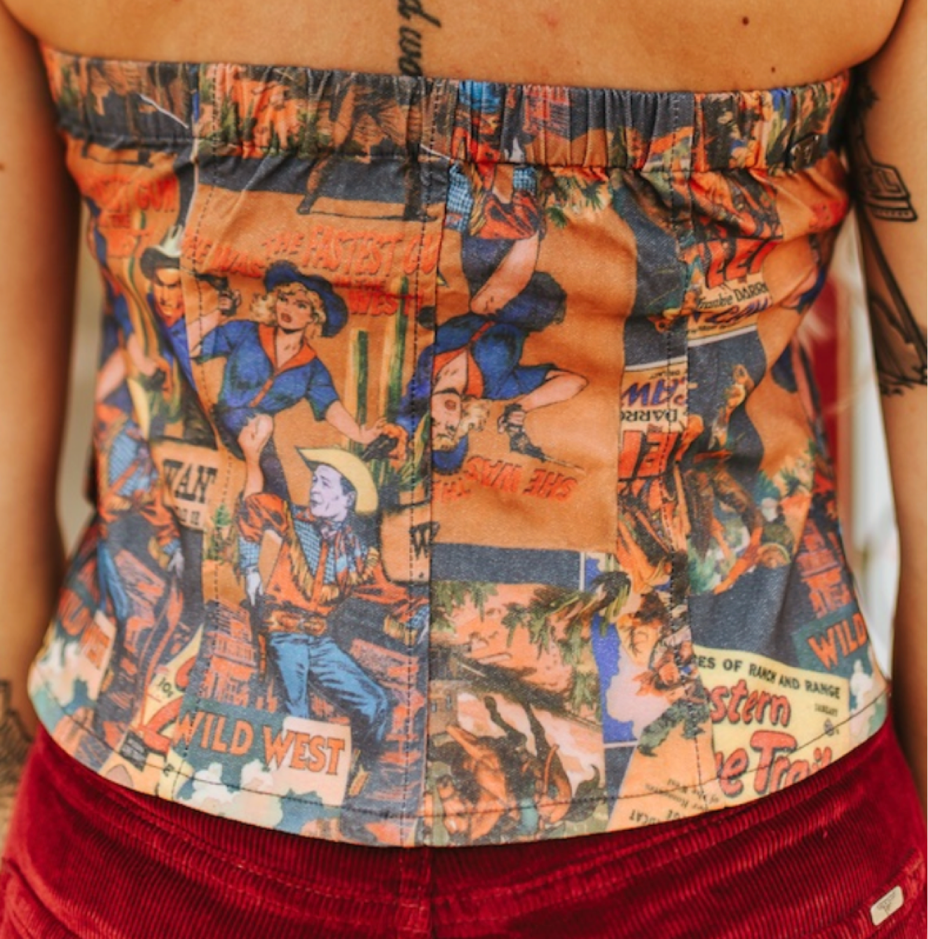 Collage Printed Button Down Corset Top