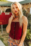 Deep Red Button Down Corset Top