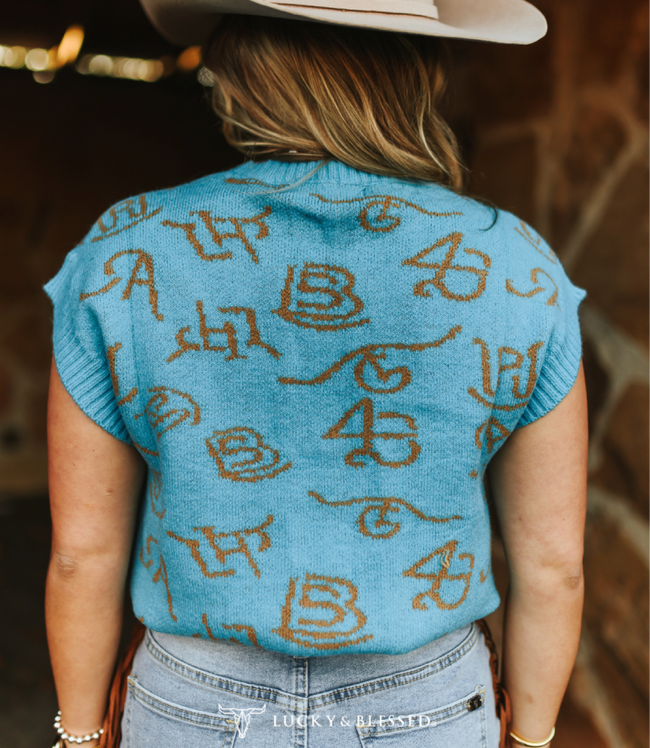 Jade Camel Cattle Brand Knit Sleeveless Sweater Top