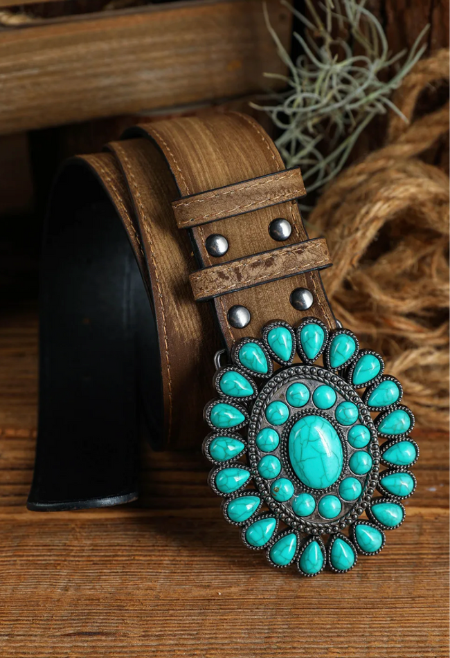 Light Blue Western Turquoise Decor Retro Wide Belt