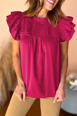 Smocked Ruffle Sleeve Blouse