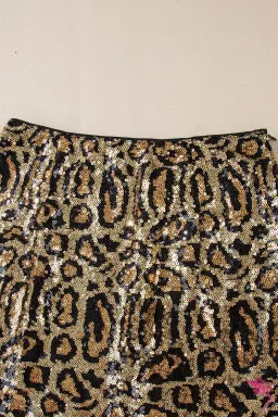 Brown Sequined Leopard Print Disco Mini Skirt