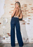 Iridescent Rhinestone High-Rise Wide Leg Jeans