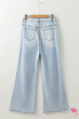 Beau Blue Light Wash Distressed High Waist Wide Leg Jeans