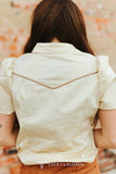 Butter Contrast Arrow Pearl Snap Puff Sleeve Top