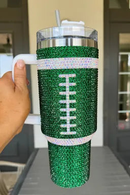 Orange Rhinestone Rugby Football Handle Vacuum Cup 40oz