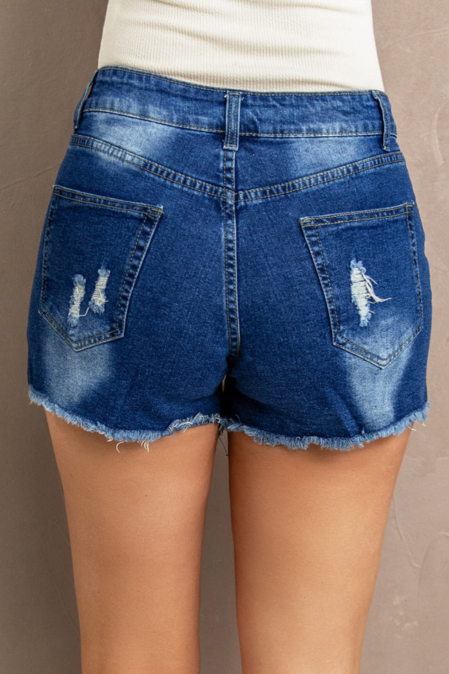 Lace Splicing Distressed Denim Shorts